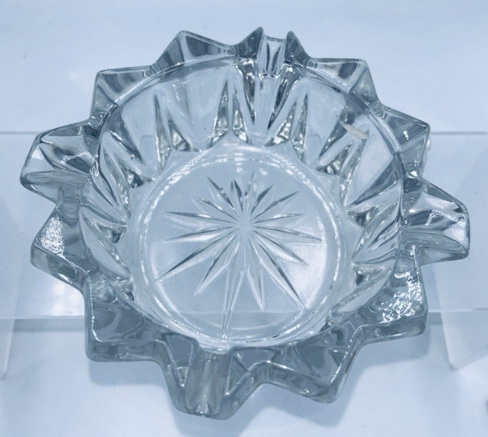 Vintage Round Clear Crystal Ashtray Heavy Cigar Cigarette Deep 5.5" Diameter